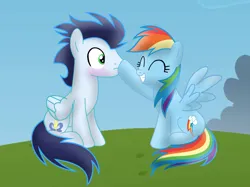 Size: 2346x1753 | Tagged: safe, derpibooru import, rainbow dash, soarin', pegasus, pony, boop, female, image, male, mare, png, shipping, soarindash, stallion, straight