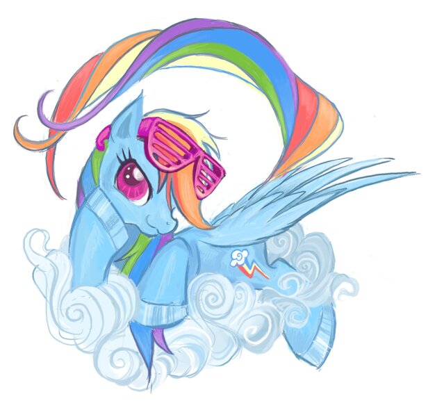 Size: 1611x1568 | Tagged: safe, artist:eyerealm, derpibooru import, rainbow dash, pegasus, pony, big eyes, blue coat, cloud, colored, colored hooves, colored pinnae, eyelashes, female, g4, glasses, head on hoof, image, jpeg, large wings, long mane, long tail, looking back, looking up, lying down, lying on a cloud, mare, multicolored hair, multicolored mane, multicolored tail, on a cloud, partially open wings, pink eyes, pink glasses, profile, rainbow hair, rainbow tail, shiny hooves, shutter shades, simple background, smiling, solo, sunglasses, tail, thick legs, white background, wings