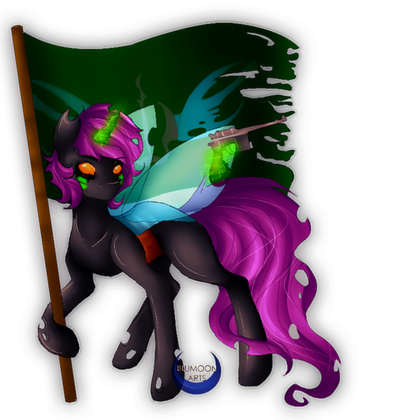 Size: 745x754 | Tagged: safe, artist:majesticwhalequeen, derpibooru import, oc, changeling, flag, gun, handgun, image, magic, png, revolver, simple background, solo, transparent background, weapon