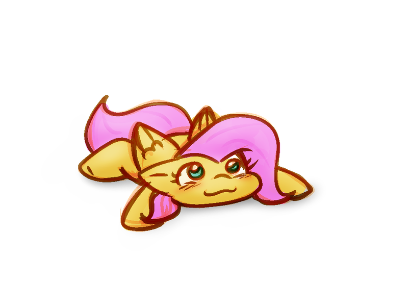 Size: 1044x730 | Tagged: safe, artist:zutcha, derpibooru import, fluttershy, pegasus, pony, blushing, cute, female, flat fuck friday, g4, image, looking up, lying down, mare, png, prone, shyabetes, simple background, smiling, solo, sploot, white background
