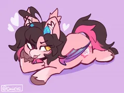 Size: 1600x1200 | Tagged: safe, artist:cuiicie, derpibooru import, oc, oc:key mash, unofficial characters only, bat pony, ahoge, female, heterochromia, horns, image, jpeg, solo, tongue out, unshorn fetlocks
