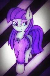 Size: 403x615 | Tagged: safe, artist:canvymamamoo, derpibooru import, maud pie, earth pony, pony, abstract background, chest fluff, clothes, female, image, jpeg, mare, shirt, solo