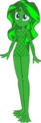 Size: 523x1532 | Tagged: safe, artist:invisibleink, artist:tylerajohnson352, derpibooru import, edit, sunset shimmer, equestria girls, female, fins, flippers, g4, gills, green skin, halloween, holiday, image, monster, png, scales, simple background, solo, swamp creature, transparent background, webbed feet, webbed fingers