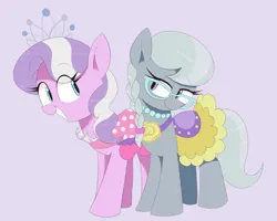 Size: 2500x2000 | Tagged: safe, artist:spoonie, derpibooru import, diamond tiara, silver spoon, earth pony, pony, glasses, image, jewelry, looking at each other, looking at someone, necklace, png, saddle, simple background, smiling, smiling at each other, tack, tiara