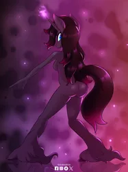 Size: 1662x2217 | Tagged: suggestive, artist:redbluedude, derpibooru import, oleander (tfh), anthro, classical unicorn, unguligrade anthro, unicorn, them's fightin' herds, breasts, cloven hooves, community related, horn, image, leonine tail, nudity, oleanderriere, png, tail, unshorn fetlocks