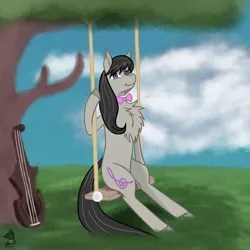 Size: 1600x1600 | Tagged: safe, artist:spectrum205, derpibooru import, octavia melody, cello, chest fluff, image, musical instrument, png, solo, swing, tree