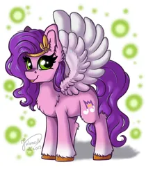 Size: 2755x3287 | Tagged: safe, artist:julunis14, derpibooru import, pipp petals, pegasus, pony, g5, adorapipp, chest fluff, cute, diadem, ear fluff, female, high res, image, jewelry, leg fluff, looking at you, mare, png, regalia, signature, smiling, smiling at you, solo, spread wings, unshorn fetlocks, wings