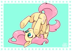 Size: 4093x2894 | Tagged: safe, artist:jellysketch, derpibooru import, fluttershy, pegasus, pony, cute, dock, featureless crotch, female, folded wings, g4, high res, image, mare, png, shyabetes, solo, tail, underhoof, upside down, wings