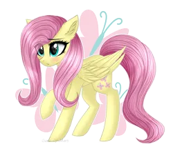 Size: 1786x1585 | Tagged: safe, artist:queenofsilvers, derpibooru import, fluttershy, pegasus, pony, blushing, cute, cutie mark, eye clipping through hair, eyebrows, eyebrows visible through hair, female, folded wings, g4, image, mare, png, raised hoof, shyabetes, signature, simple background, solo, tail, transparent background, wings