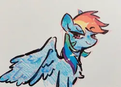 Size: 818x588 | Tagged: safe, artist:punkieple, derpibooru import, rainbow dash, pegasus, pony, colored pencil drawing, female, image, jpeg, mare, marker drawing, smiling, smug, solo, traditional art