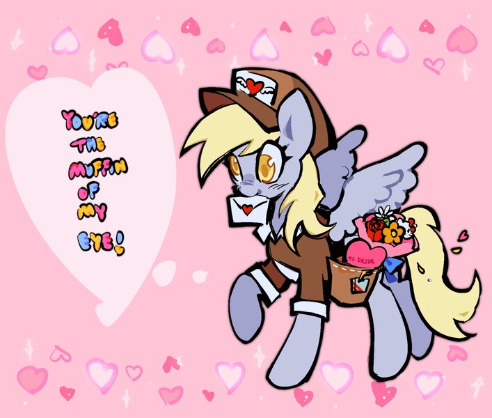 Size: 2031x1724 | Tagged: safe, artist:punkieple, derpibooru import, derpy hooves, pegasus, pony, female, holiday, image, jpeg, mailmare, mare, smiling, solo, valentine's day