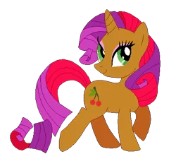 Size: 471x443 | Tagged: safe, artist:selenaede, artist:user15432, derpibooru import, cherry spices, pony, unicorn, base used, brown coat, g4, green eyes, horn, image, looking up, multicolored mane, multicolored tail, png, raised hoof, rarity hair, recolor, simple background, smiling, tail, transparent background