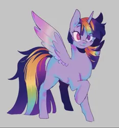 Size: 523x562 | Tagged: safe, artist:piesinful, derpibooru import, oc, unofficial characters only, alicorn, pony, eye clipping through hair, female, gray background, heterochromia, image, jpeg, mare, simple background, solo, spread wings, wings