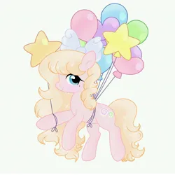 Size: 6890x6890 | Tagged: safe, artist:riofluttershy, derpibooru import, oc, oc:skywalker, unofficial characters only, earth pony, pony, balloon, blonde hair, blonde mane, blue eyes, bow, cute, female, hair bow, image, jpeg, long hair, looking at you, mare, simple background, smiling, smiling at you, solo, sparkles, white background