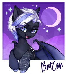 Size: 1377x1515 | Tagged: safe, artist:lina, derpibooru import, oc, unofficial characters only, bat pony, bat pony oc, bat wings, commission, image, looking at you, merchandise, moon, png, smiling, smiling at you, sticker, wings