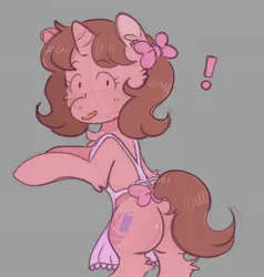 Size: 1452x1524 | Tagged: suggestive, artist:mikako, derpibooru import, oc, unicorn, apron, bow, brown mane, butt, chest fluff, clothes, female, hair bow, horn, image, jpeg, large butt, solo, solo female, unicorn oc