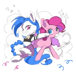 Size: 1500x1500 | Tagged: safe, artist:blackrockshooter958, derpibooru import, pinkie pie, ponified, earth pony, pony, colored sketch, duo, female, image, jinx (league of legends), league of legends, mare, open mouth, png, simple background, sketch, white background