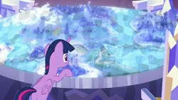 Size: 1280x720 | Tagged: safe, derpibooru import, screencap, twilight sparkle, twilight sparkle (alicorn), alicorn, pony, celestial advice, season 7, butt, cutie map, g4, hooves on the table, image, map, plot, png, rear view, solo, twilight's castle