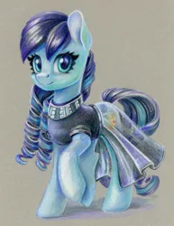 Size: 924x1200 | Tagged: safe, artist:maytee, derpibooru import, coloratura, earth pony, pony, clothes, colored pencil drawing, commission, dress, g4, image, png, raised hoof, smiling, solo, toned paper, traditional art