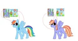 Size: 640x336 | Tagged: safe, artist:whereismypurpose2, derpibooru import, bow hothoof, rainbow dash, windy whistles, pegasus, pony, alternate color palette, alternate design, female, image, male, missing cutie mark, palette swap, parents and child, png, recolor, reverse colors, simple background, smiling, white background