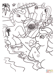 Size: 605x832 | Tagged: safe, derpibooru import, baby fern, butterfly, earth pony, insect, pony, g2, animated, baby giggles, baby wiggles, beach, coloring page, female, filly, flower, flower on ear, foal, food, gif, ice cream, image, lineart, non-animated gif, offscreen character, palm tree, rearing, rubber duck, sparkly eyes, tennis racket, tree, trio, trio female, umbrella, unknown pony, wingding eyes