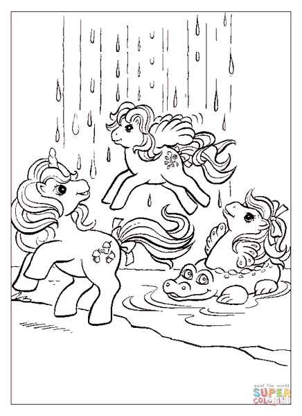 Size: 611x840 | Tagged: safe, derpibooru import, fizzy, pegasus, pony, sea pony, unicorn, g1, animated, baby, baby sea ponies, bow, coloring page, female, filly, floaty, flying, foal, gif, hair bow, horn, image, lineart, mare, non-animated gif, pool toy, rain, rearing, tail, tail bow, trio, trio female, turned head, water, waterfall