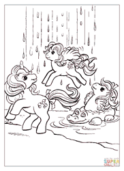 Size: 611x840 | Tagged: safe, derpibooru import, fizzy, pegasus, pony, sea pony, unicorn, g1, animated, baby, baby sea ponies, bow, coloring page, female, filly, floaty, flying, foal, gif, hair bow, horn, image, lineart, mare, non-animated gif, pool toy, rain, rearing, tail, tail bow, trio, trio female, turned head, water, waterfall