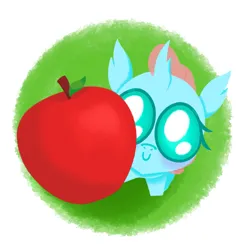 Size: 2755x2755 | Tagged: safe, artist:emiiambar, derpibooru import, ocellus, changedling, changeling, apple, cute, diaocelles, food, g4, holding, image, looking at you, png, smiling, solo