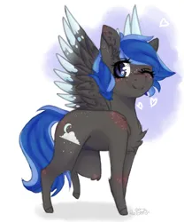 Size: 1000x1200 | Tagged: safe, artist:pixelberrry, derpibooru import, oc, oc:midnight jet, pegasus, pony, chibi, female, image, mare, one eye closed, png, solo, wink
