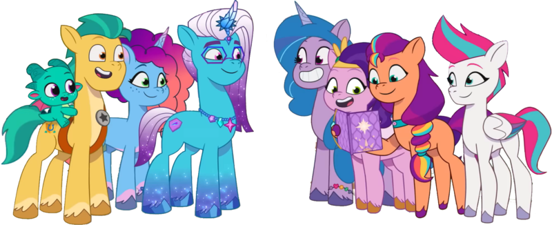 Size: 1894x772 | Tagged: safe, derpibooru import, editor:pascalmulokozi2, hitch trailblazer, izzy moonbow, pipp petals, sparky sparkeroni, sunny starscout, zipp storm, dragon, earth pony, pegasus, pony, unicorn, g5, applejack (g5), auroricorn, comet (g5), female, fluttershy (g5), horn, image, male, mane five, mane six (g5), mane stripe sunny, mare, misty brightdawn, pinkie pie (g5), png, rainbow dash (g5), rarity (g5), rebirth misty, simple background, stallion, transparent background, twilight sparkle (g5)