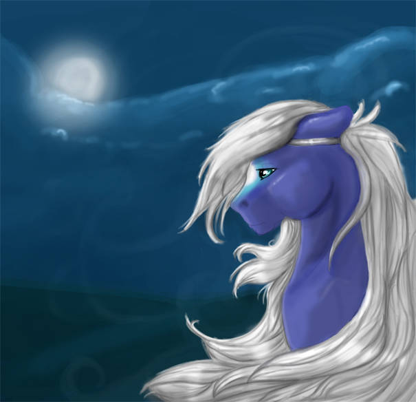 Size: 605x584 | Tagged: safe, artist:silvermoonbreeze, derpibooru import, oc, oc:starlight (silvermoonbreeze), unofficial characters only, pegasus, pony, 2010, bust, coat markings, facial markings, floppy ears, image, jpeg, male, moon, night, pegasus oc, stallion, star (coat marking), wind, windswept mane, wings