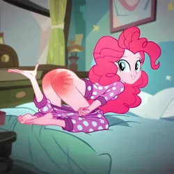 Size: 1024x1024 | Tagged: prompter needed, suggestive, ai content, machine learning assisted, machine learning generated, ponerpics import, ponybooru import, pinkie pie, human, equestria girls, ass, bad anatomy, balloonbutt, butt, clothes, image, jpeg, looking back, pajamas, smiling, spank mark, spanked