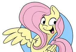 Size: 975x663 | Tagged: safe, artist:doodledonutart, derpibooru import, fluttershy, pegasus, pony, chest fluff, female, g4, image, mare, one wing out, open mouth, open smile, png, simple background, smiling, solo, white background, wings