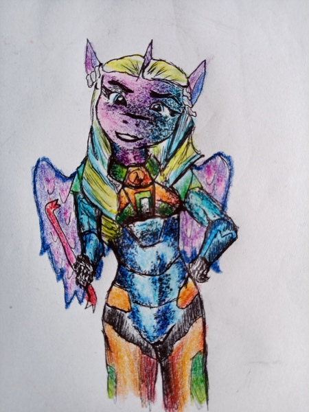 Size: 3840x5120 | Tagged: safe, artist:elnoagr, derpibooru import, anthro, g5, half-life, hev suit, image, jpeg, opaline arcana, traditional art, video game