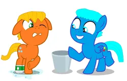 Size: 3336x2144 | Tagged: safe, artist:memeartboi, derpibooru import, ponified, earth pony, pegasus, pony, best bros, best friends, best friends forever, bff, brothers, bucket, cold, colt, cute, darwin watterson, duo, duo male, foal, freezing, gumball watterson, happy, ice bucket challenge, image, male, png, prank, sibling, sibling bonding, sibling love, siblings, simple background, smiling, the amazing world of gumball, troll, wet, wet mane, white background