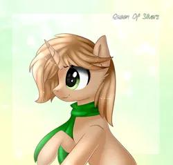 Size: 2173x2077 | Tagged: safe, artist:queenofsilvers, derpibooru import, oc, unofficial characters only, pony, unicorn, art trade, clothes, eyebrows, high res, horn, image, png, profile, scarf, side view, smiling, solo, unicorn oc