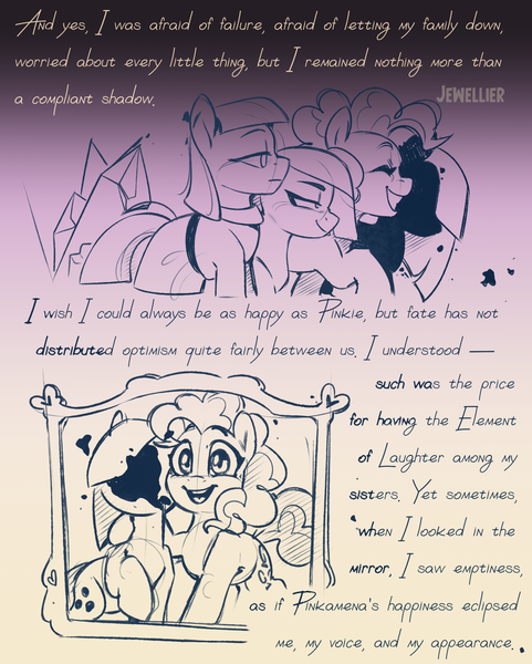 Size: 1730x2160 | Tagged: safe, artist:jewellier, derpibooru import, part of a set, limestone pie, marble pie, maud pie, pinkie pie, earth pony, pony, series:ask the pie sisters, ask, comic, english, female, g4, image, ink, mare, pie sisters, png, siblings, sisters, sketch, stain, text, translation