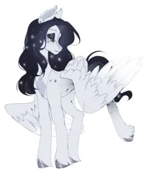 Size: 1649x1887 | Tagged: safe, artist:ruru_01, derpibooru import, oc, unofficial characters only, pegasus, pony, ear piercing, hoof fluff, image, looking at something, piercing, png, raised hoof, simple background, solo, spread wings, white background, wings