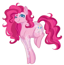 Size: 1812x1866 | Tagged: safe, artist:sychia, derpibooru import, pinkie pie, earth pony, pony, alternate hairstyle, cute, diapinkes, female, image, mare, markings, one eye closed, png, redesign, simple background, solo, transparent background, wink