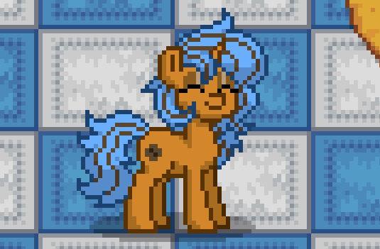 Size: 535x351 | Tagged: safe, derpibooru import, oc, oc:krispy cookie, unofficial characters only, pony, unicorn, pony town, digital art, eyes closed, horn, image, jpeg, photo, pixel art, smiling, solo, unicorn oc