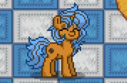 Size: 535x351 | Tagged: safe, derpibooru import, oc, oc:krispy cookie, unofficial characters only, pony, unicorn, pony town, digital art, eyes closed, horn, image, jpeg, photo, pixel art, smiling, solo, unicorn oc