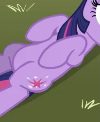 Size: 495x601 | Tagged: safe, derpibooru import, screencap, twilight sparkle, pony, unicorn, the super speedy cider squeezy 6000, belly, cropped, g4, grass, image, lying down, pictures of bellies, png, solo, unicorn twilight