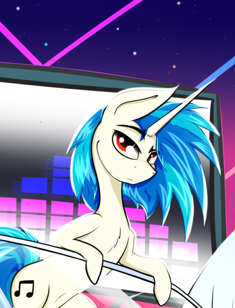 Size: 1702x2232 | Tagged: safe, artist:bumskuchen, derpibooru import, vinyl scratch, pony, unicorn, horn, image, looking at you, png, red eyes, solo