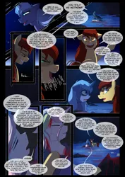 Size: 1240x1754 | Tagged: semi-grimdark, artist:lunarcakez, derpibooru import, princess celestia, princess luna, oc, oc:scarlett rain, pony, comic:the origins of hollow shades, blood, comic, image, png, s1 luna