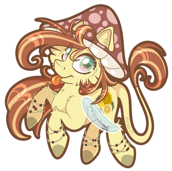 Size: 600x596 | Tagged: safe, artist:mychelle, derpibooru import, oc, oc:dandelion, pegasus, pony, chibi, female, hat, image, mare, mushroom hat, png, simple background, solo, tongue out, transparent background