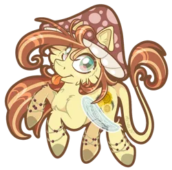 Size: 600x596 | Tagged: safe, artist:mychelle, derpibooru import, oc, oc:dandelion, pegasus, pony, chibi, female, hat, image, mare, mushroom hat, png, simple background, solo, tongue out, transparent background