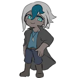 Size: 4096x4096 | Tagged: safe, artist:metaruscarlet, derpibooru import, oc, oc:elizabat stormfeather, unofficial characters only, human, belt, boots, chibi, clothes, coat, commission, dark skin, denim, female, humanized, humanized oc, image, jeans, necktie, pants, png, shirt, shoes, simple background, solo, t-shirt, transparent background