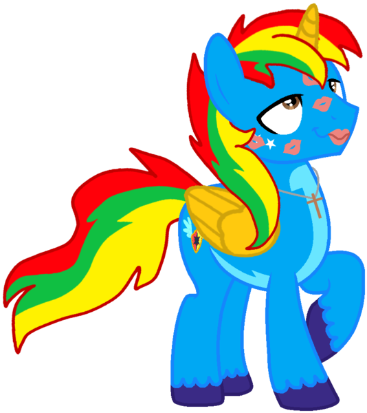Size: 884x994 | Tagged: safe, artist:shieldwingarmorofgod, derpibooru import, oc, oc:shield wing, unofficial characters only, alicorn, g4, image, kiss mark, lipstick, male, png, simple background, transparent background