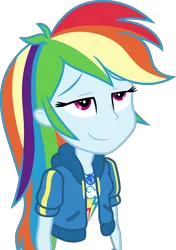 Size: 3000x4265 | Tagged: safe, artist:cloudy glow, derpibooru import, edit, vector edit, rainbow dash, human, equestria girls, clothes, dashing through the mall, equestria girls specials, female, g4, geode of super speed, hoodie, image, inverted mouth, jacket, magical geodes, my little pony equestria girls: holidays unwrapped, png, shirt, simple background, smiling, solo, transparent background, vector