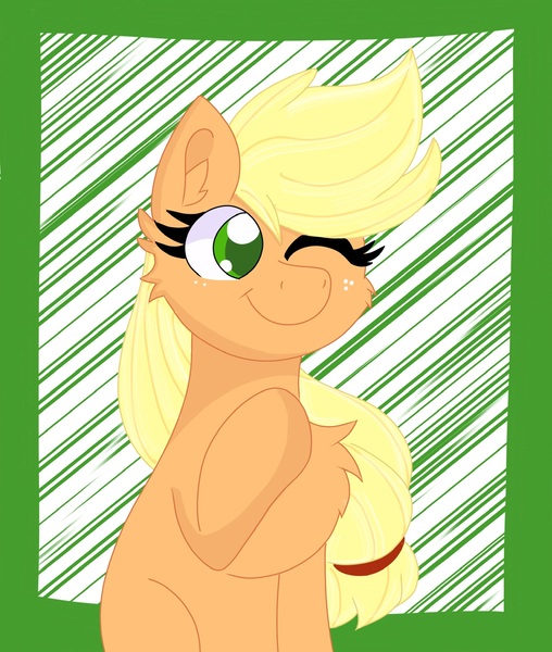 Size: 1632x1927 | Tagged: safe, artist:cinematic-fawn, derpibooru import, applejack, pony, image, jpeg, one eye closed, solo